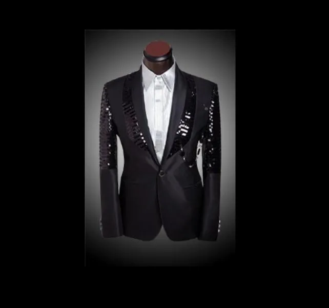 Yeni Varış Erkekler İnce Fit Takım Erkek Takım Pantolonlu Siyah Pullu Parlak Blazer Ceket Düğün Smokin Erkekler Suits303Z
