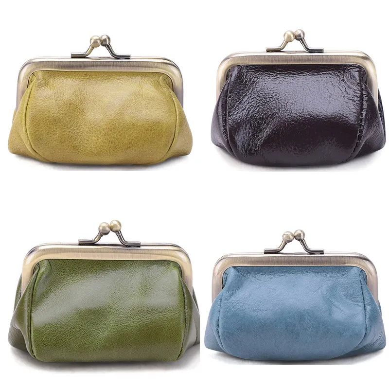 5pcs Coin Purses Women Retro Genuine Leather Gold Edge Solid Shell Shaped Hasp Small Wallet