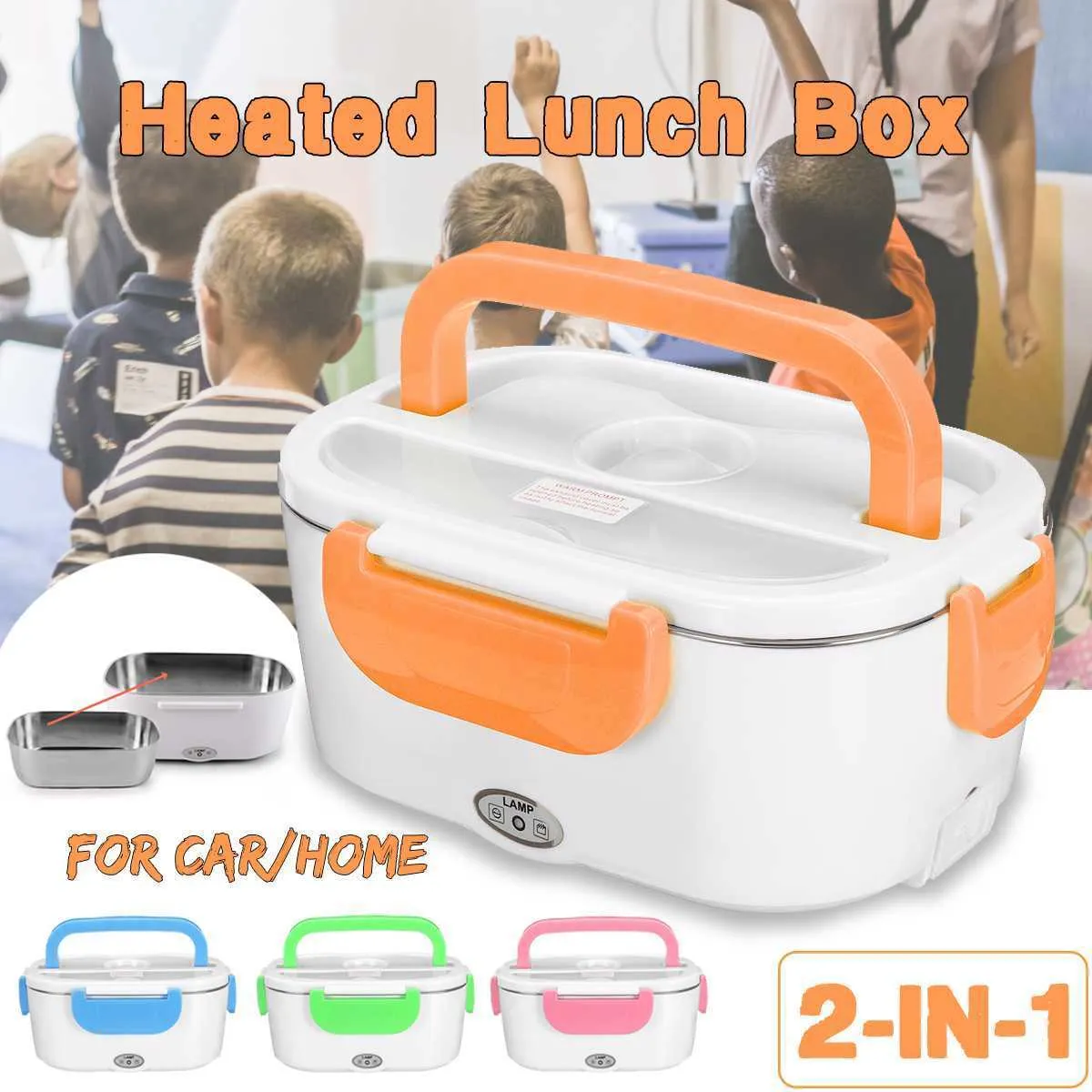 12V 110V 220V Bärbar elektrisk lunchlåda 2 i 1 bil Hem US Plug / EU-kontakt Rostfritt stål / Plastmatbehållare Lunchbox T200710