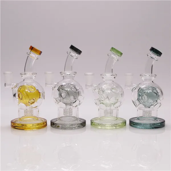 Glass Bong Waterpipe Hookah Recycler Oil Rigs with Unique Colorful Percolator 7in height 14mm Bowl