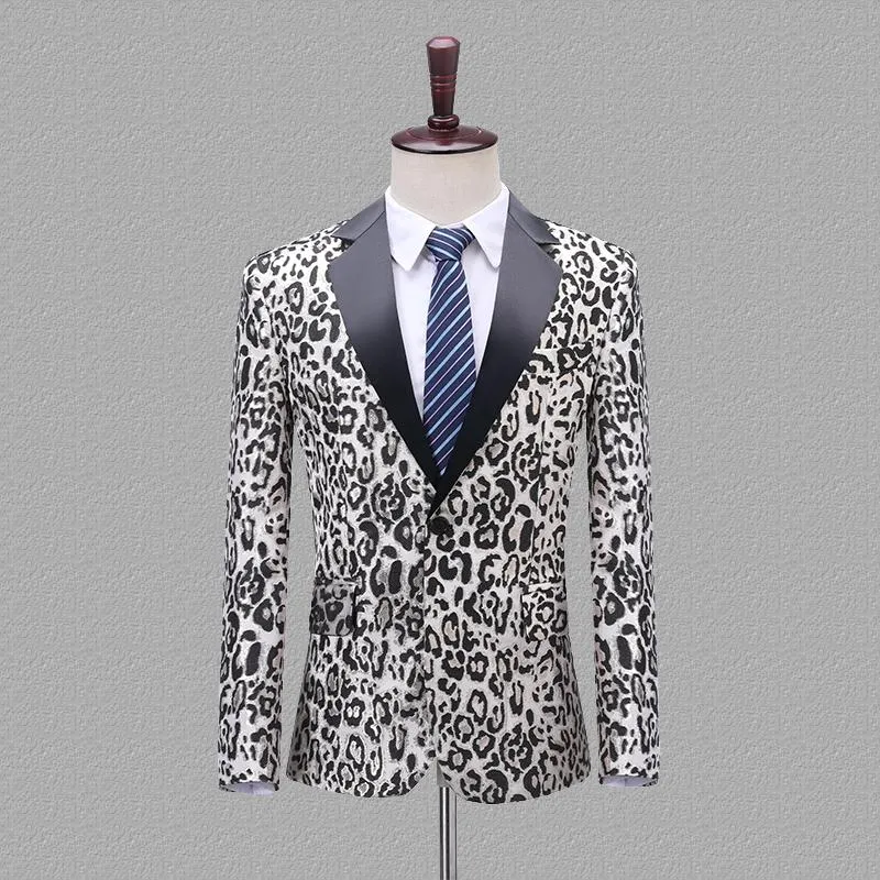 Mens Leopard Jacquard Tuxedo Jacket Slim Fit Blazer, Stage
