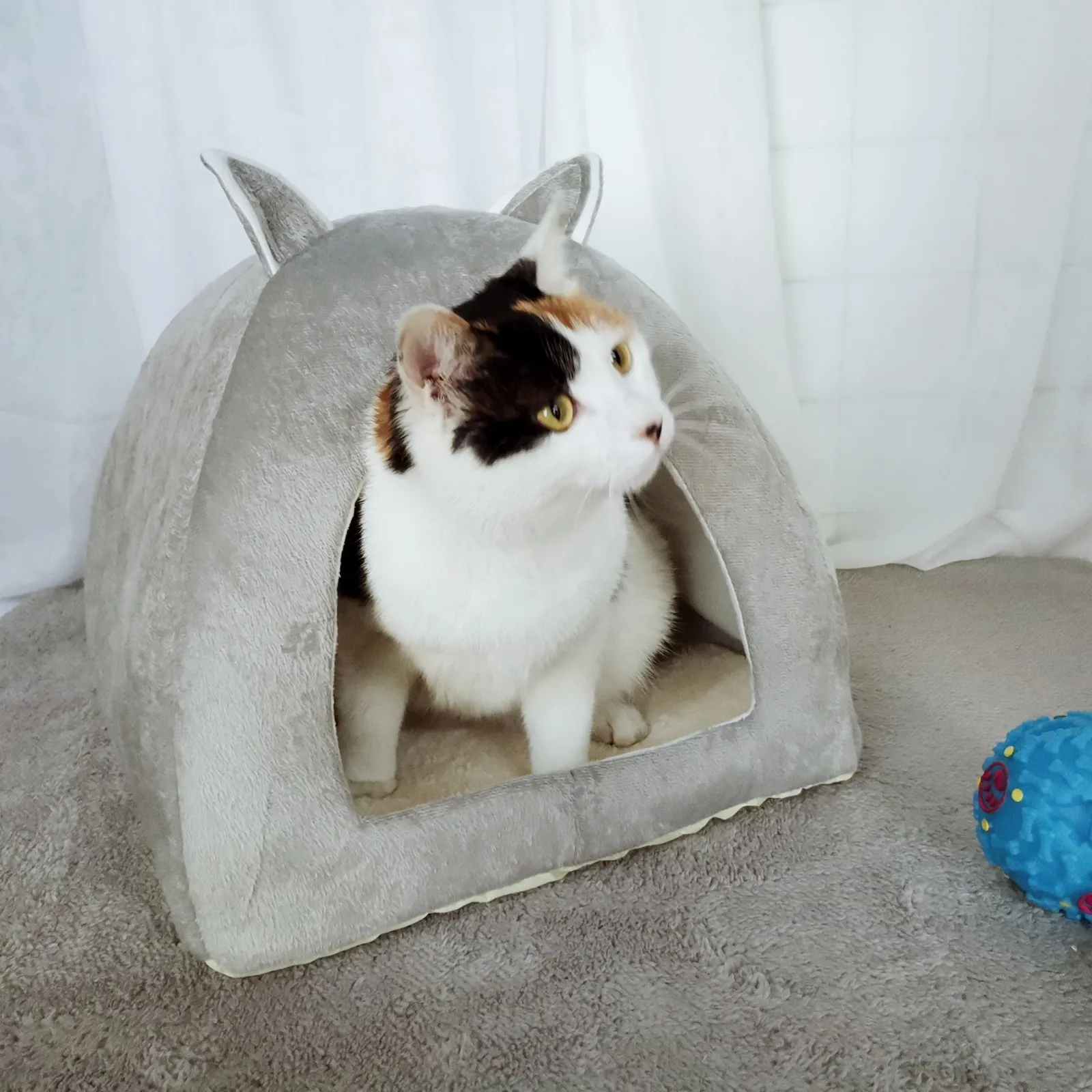 Foldable 2-in-1 애완 동물 고양이 침대 실내 고양이 집 따뜻한 작은 고양이 개가 둥지 고양이 동굴 수면 봉제 매트 소프트 고양이 집 201111
