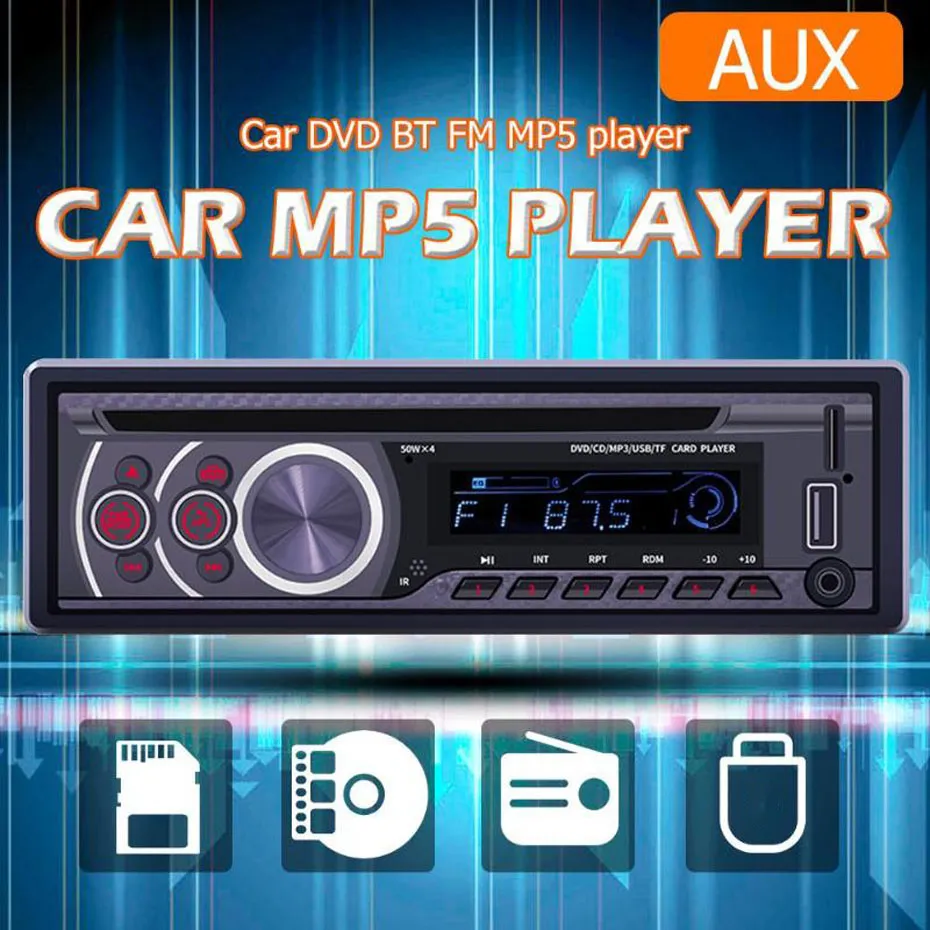 Universal 1 Din Bluetooth Auto Audio Stereo MP3 MP5 Player 1Din Autoradio CD VCD DVD AUX USB FM RADIO SWM 8169A