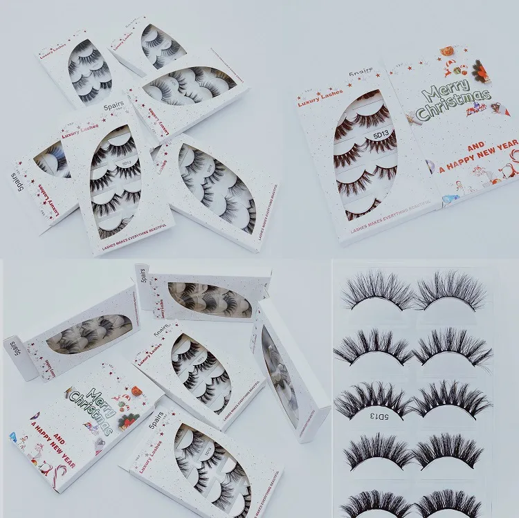 Newest Thick Natural Long 5 Pairs Mink False Eyelashes Set Merry Christmas And Happy New Year Edition Fake Lashes Crisscross DHL Free