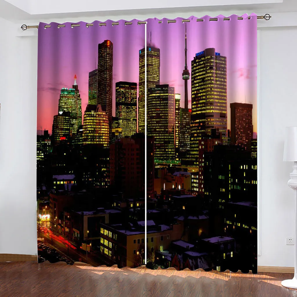 Moda de foto bonita personalizada 3D Cortinas Azul Night Building Cortinas Blackout Cortina