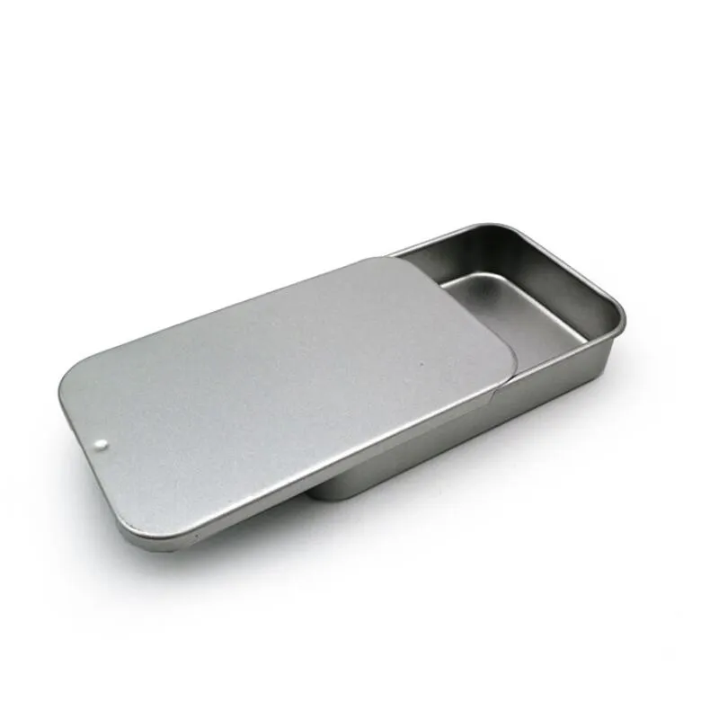 Weiße verschiebbare Blechdose, Mint-Verpackungsbox, Lebensmittelbehälter, kleine Metallgehäuse, Größe 80 x 50 x 15 mm, GWD3285