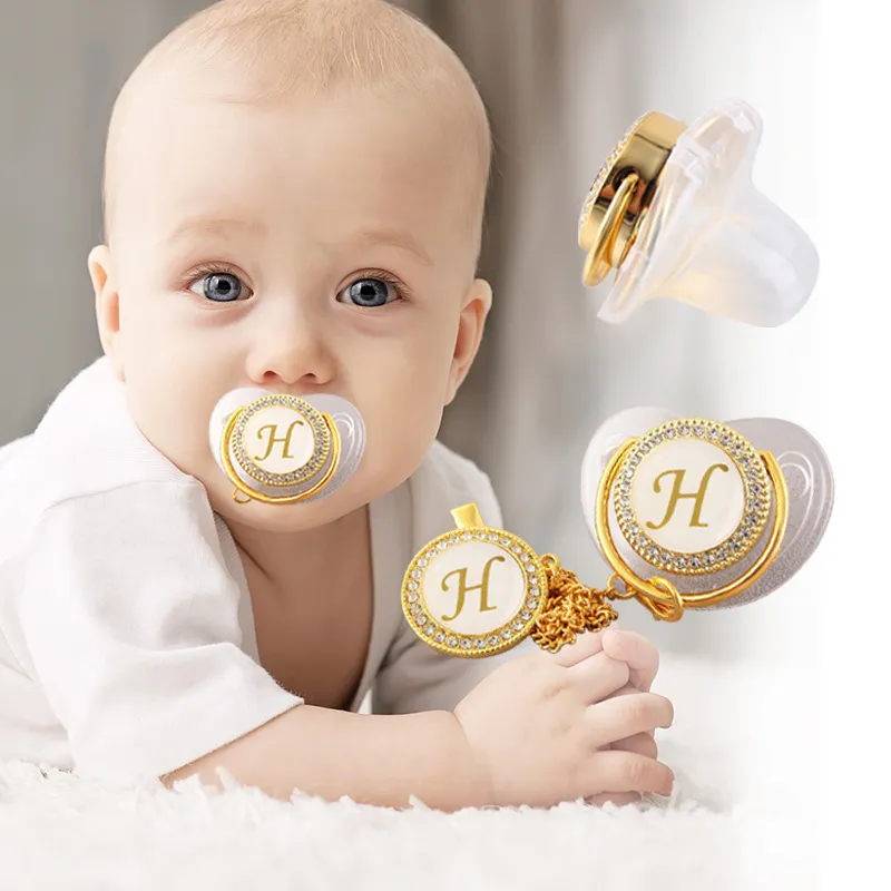 Newborn Baby 26 Gold Metal Letters Sleep Pacifier Silicone Pacifier