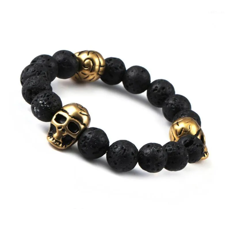 Bracelets de charme Mode Northskull Bracelet de crâne en acier inoxydable pour femmes Perles de pierre de lave naturelle et oeil de tigre Men1