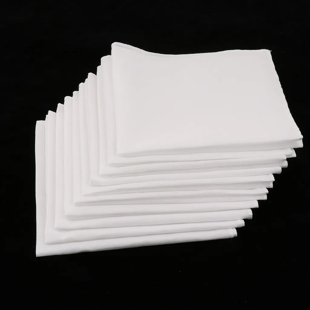 10pcs Mens White Handkerchiefs 100% Cotton Square Super Soft Washable Hanky 28 x 28cm