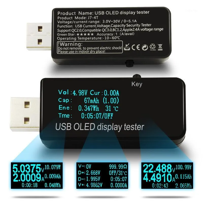 Partihandel OLED 128x64 Aktuell spänning Effektkapacitet Monitor QC3.0 Snabbladdare USB Tester Telefonkraft Bankdetektor Voltmeter Coulometer1