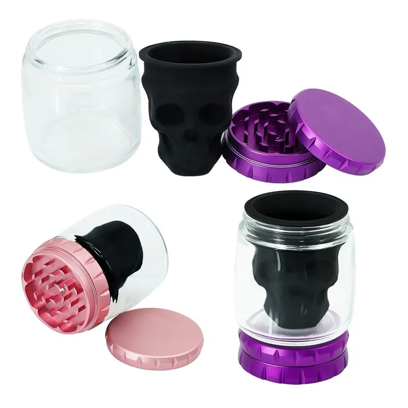 Accessori per fumare Metallo Smoke Grinder Ghinder Ghost Head Silicone Shaped Sigarette Set Vetro Stoccaggio del vetro 2 in 1