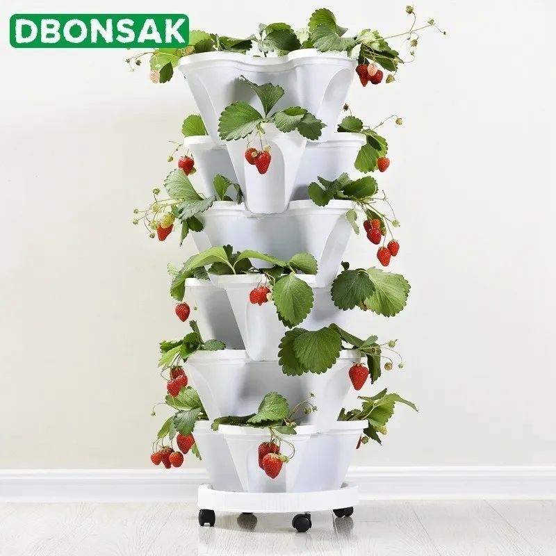 3 Tier Stackable Strawberry Herb Flower Vegetable Planter Balcony Kitchen Succulent Pots Home Garden Decoration Nursery Pots Y200709