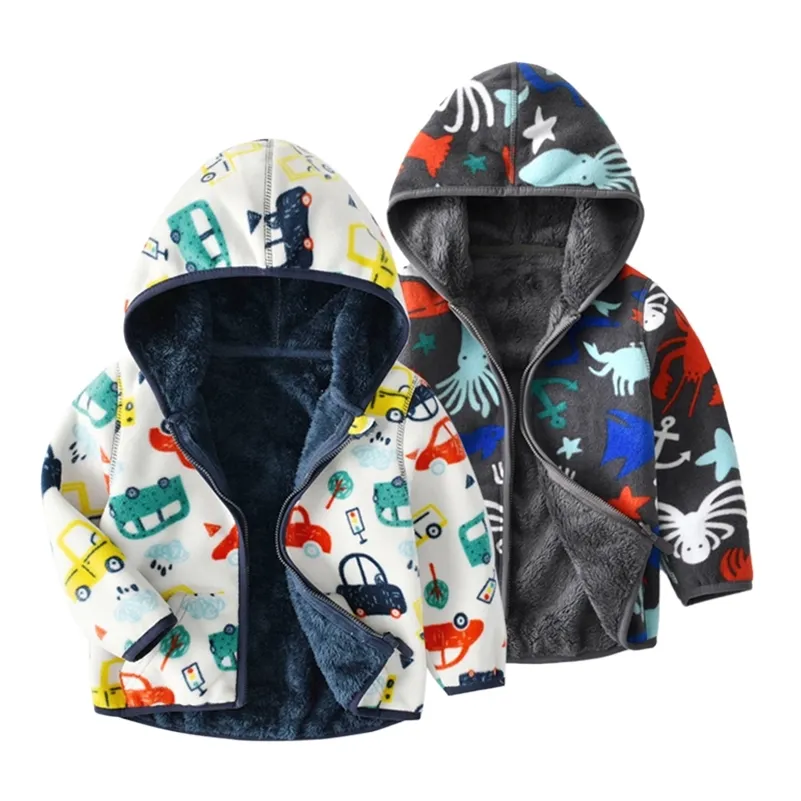 Children Velvet Coat 2020 Autumn Winter Plush Jacket For BoysHooded Warm Dinosaur Print Fleece Coat For Kids Jackets for boys LJ201023