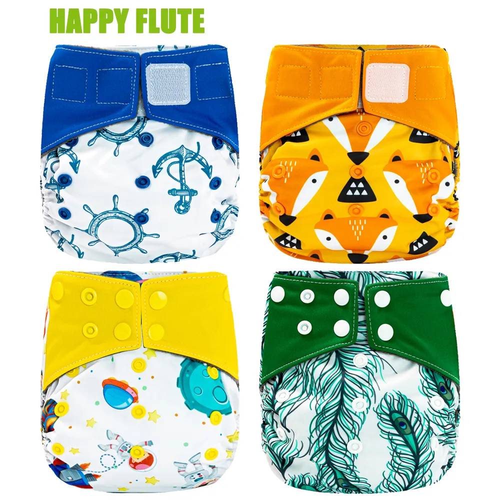 Happy Flute Nuit AIO Couches Lavables Nuit Utilisation Heavy Wetter Couches Bébé Charbon De Bambou Double Goussets Fit 5-15kg 201119