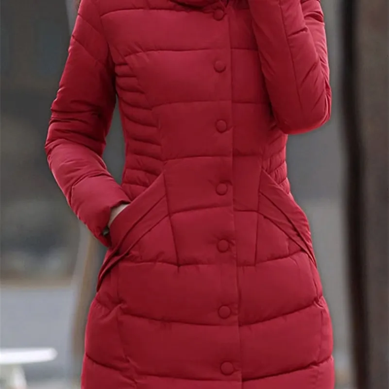 Женщины повседневные пальто зимний карнавал черный равнина с капюшоном с капюшоном с капюшоном с капюшоном с длинным рукавом Burgundy Burgundy Pocket Slim 2XL женская мода пальто 201225