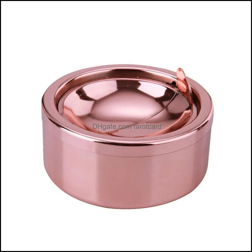 Home Stainless Steel Windproof Round Shape Smokeless Ashtray Rotation With Lid