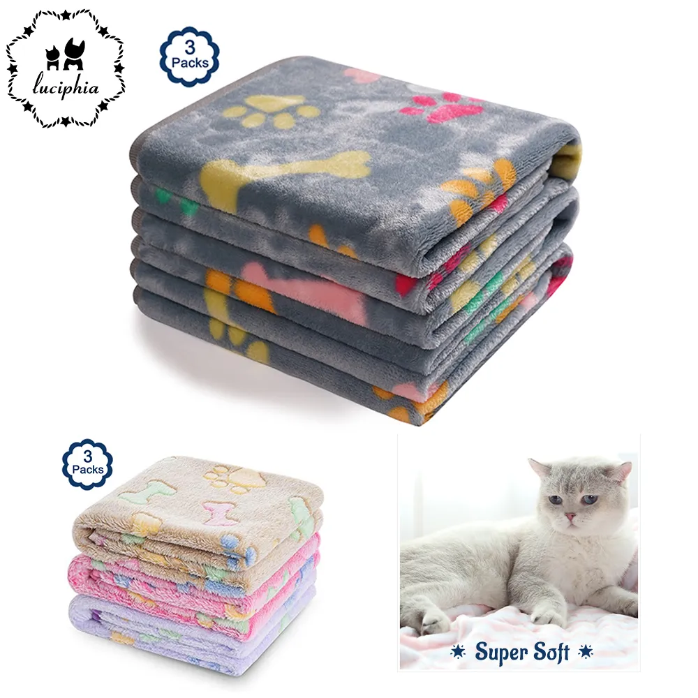 3 pakiety koc koc Pet Mats Super miękkie puszyste kość polarowa drukuj ciepły flanel rzut na psa szczeniaka kota