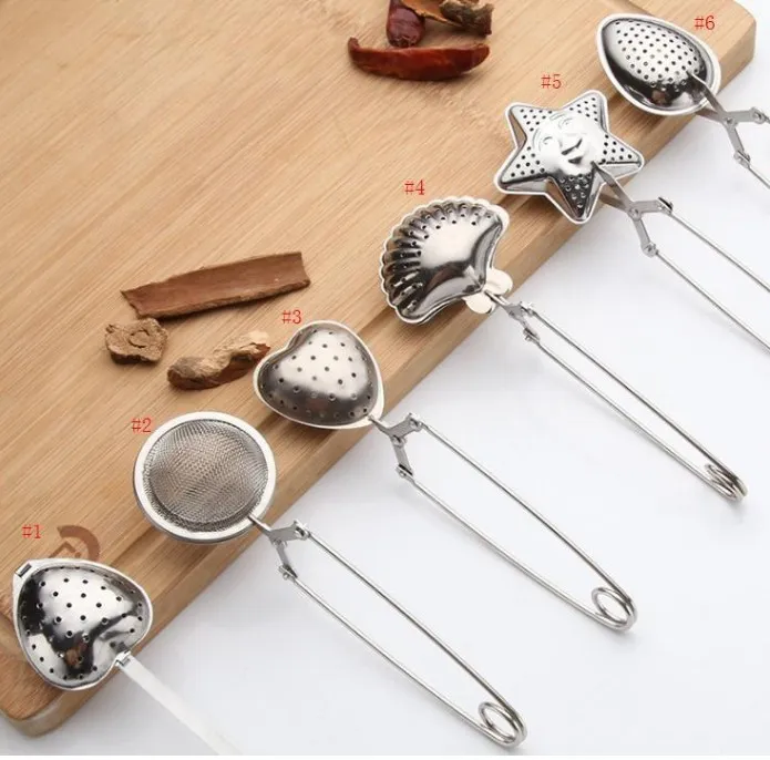 6styles Coffee & Tea Tools Stainless Steel Spoon Seasoning Infuser Star Shell Oval Round Heart Shape Strainer Teaware