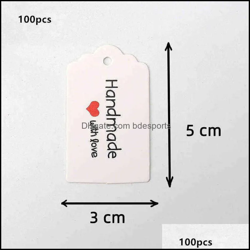 100pcs 5x3cm Handmade Thank You Tags White Kraft Paper Tags Garment Shoes Bags Hang Tag Package Cards Cake Cookie Bags Accessory Y1230