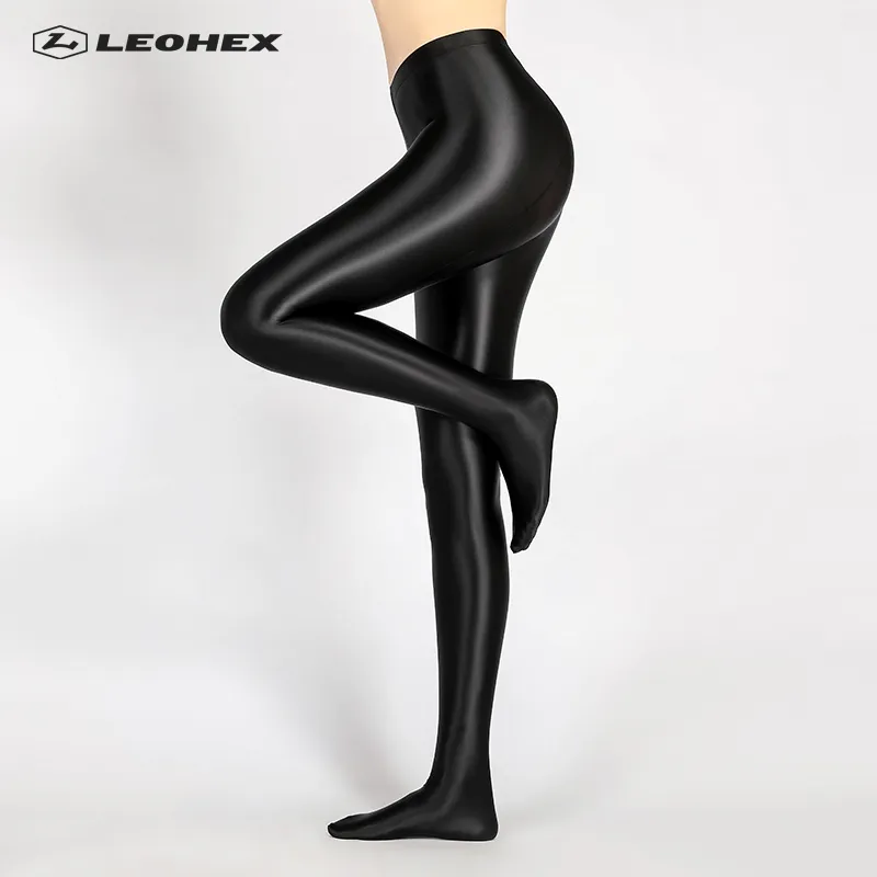 Fule Women Shiny Glossy Opaque Leggings Super Elastic Slim Trousers Yoga  Pants