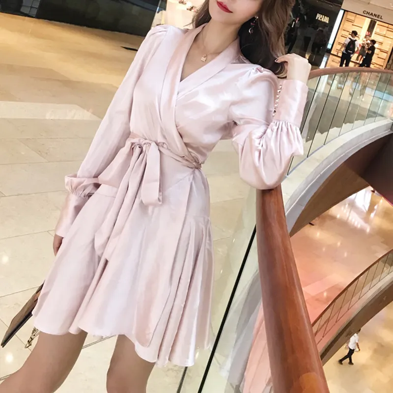 Ruffled silk-satin mini wrap dress