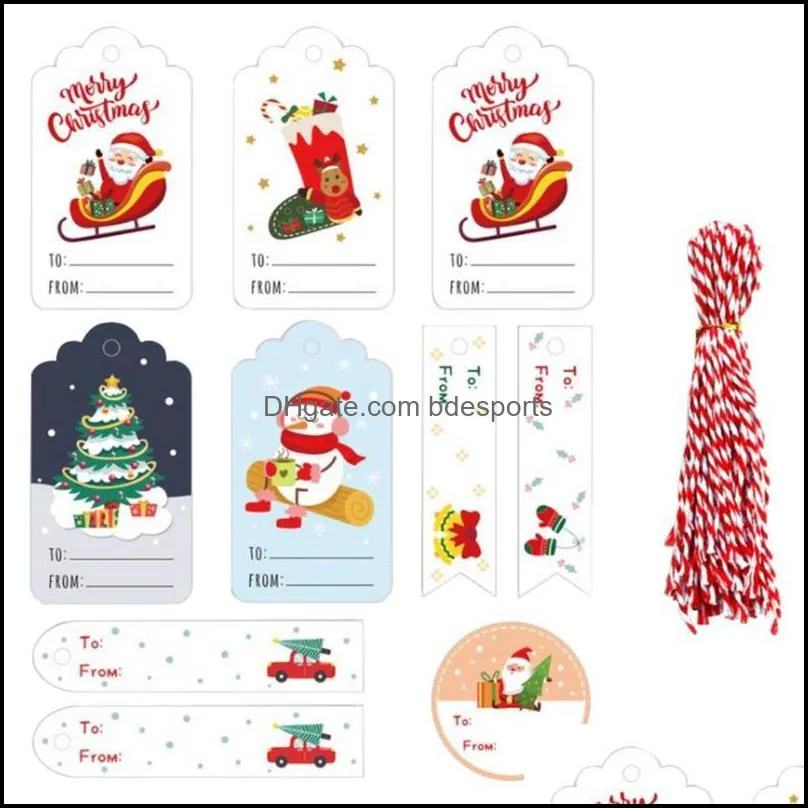 Christmas Decorations 50 Pieces Kraft Tags Paper Labels With Tree Santa Claus Patterns Gift Jute Twine For