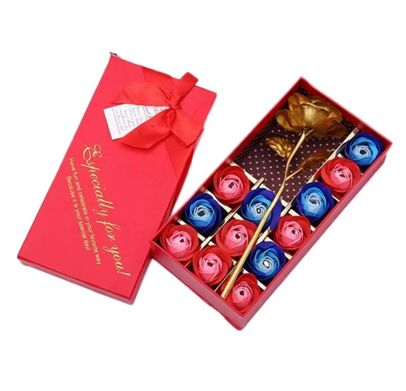 Artificial Soap Flower Petals Box Roses With Imitate Gold Foil Rose