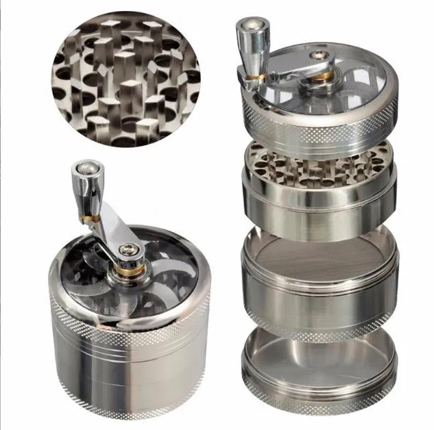 Other Smoking Accessories 56mm 4layers Zicn alloy hand crank tobacco grinders metal for herbs herbalgrinders fortobacco DHL