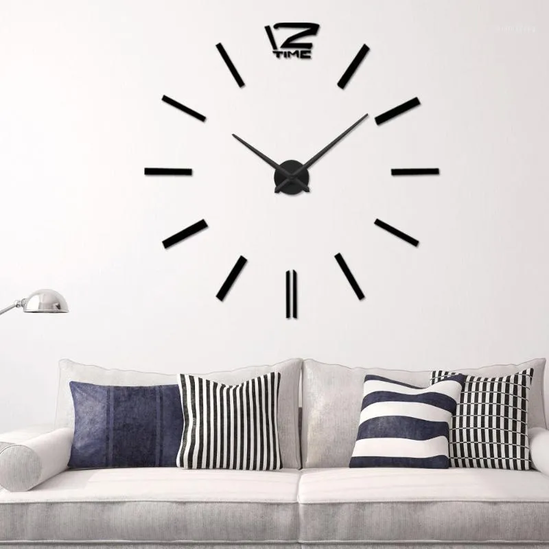 Wholesale-Recommend ! Quartz Diy 3D Wall Clock 20 Inch Large Watch Acrylic Mirror Metal Stickers Clocks Home Decoration1