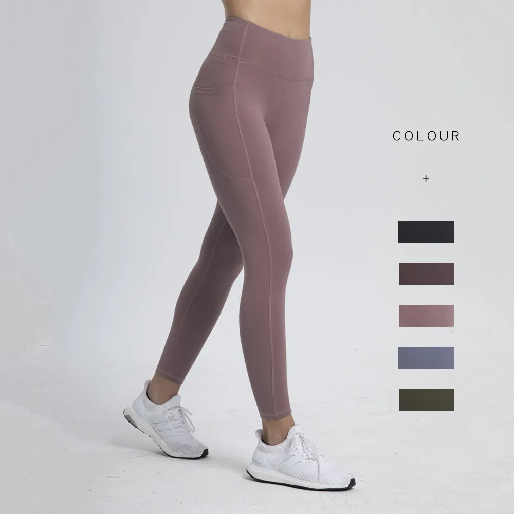 tute da donna pantaloni da yoga luoulu Pantaloncini da corsa a vita alta strisce artistiche pantaloni lunghi in nylon elasticizzato con tasche Lady Fitness leggings senza cuciture per il sollevamento dell'anca