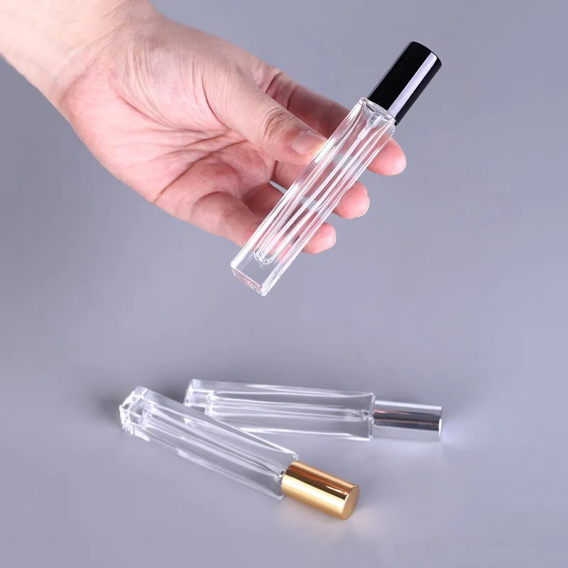 10 ml vierkante mini clear glas essentiële olie parfum fles spray verstuiver draagbare reizen cosmetische container parfumfles