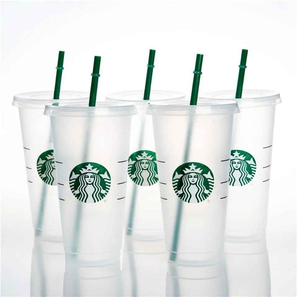 Starbucks 24oz/710ml Plastik Kupalar Tumbler Deniz Kızı Tanrıçası Yeniden Kullanılabilir Açık İçme Düz Alt Sütun Şekli Kapak Saman Kupaları Kupa 0228