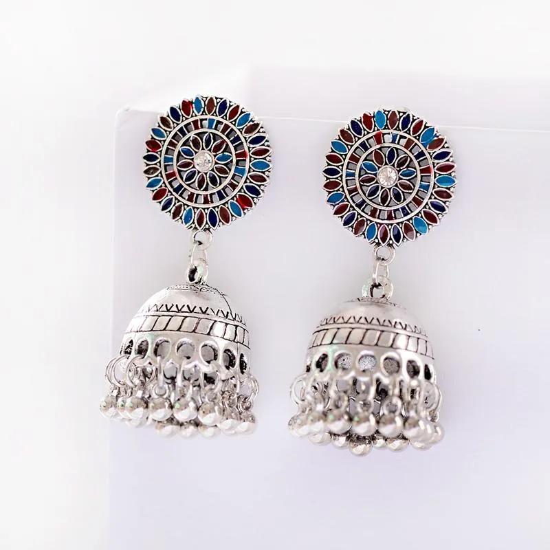 Dangle & Chandelier 2021 Vintage Gypsy Flower Silver Color Jhumka Earrings Jewelry For Women Handmade Boho Ladies Retro Bell Earrings1
