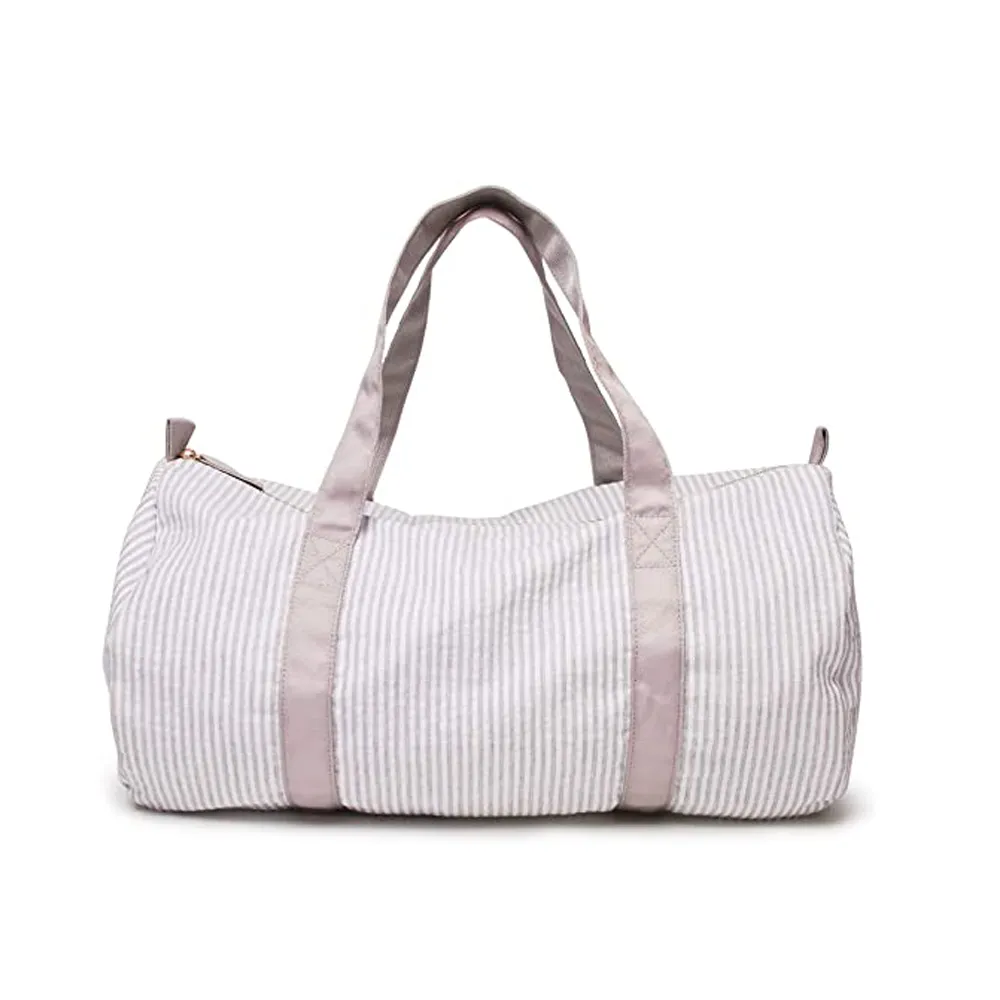 Grå barns seersucker duffel påsar 25st Lot USA Lokal lager Striped Toddler Travel Barrel Bag över natten Duffle Purse Preppy Children's Travel Tote Domil106-1494