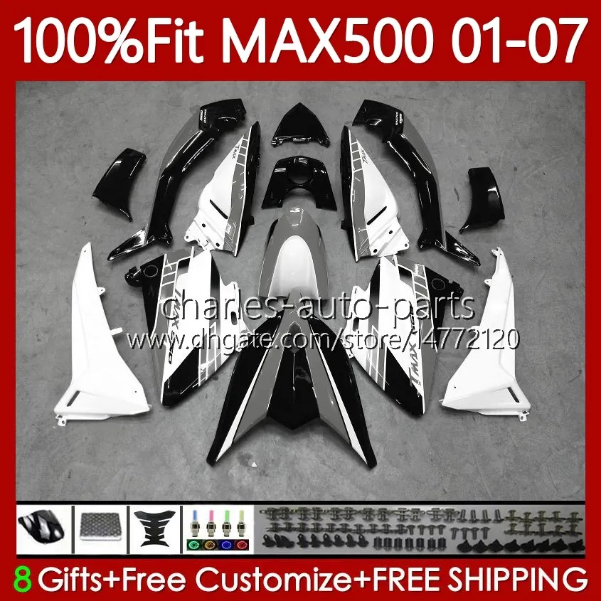 Тело для впрыска для Yamaha TMAX500 MAX-500 TMAX-500 109NO.110 TMAX MAX 500 T MAX500 2001 2002 2003 2004 2005 2006 2007 T-MAX500 01 серый черный 02 03 04 05 06 07 OEM Tragings