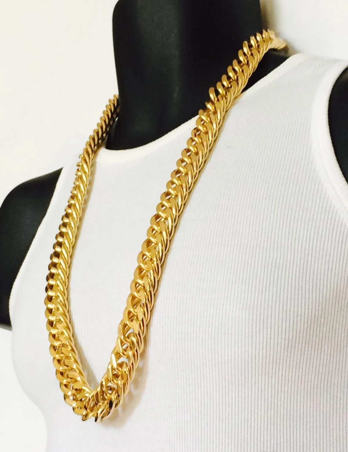 mens  cuban link curb chain 14k real yellow solid gold gf hip hop 11mm thick chain jayz epacket shipping