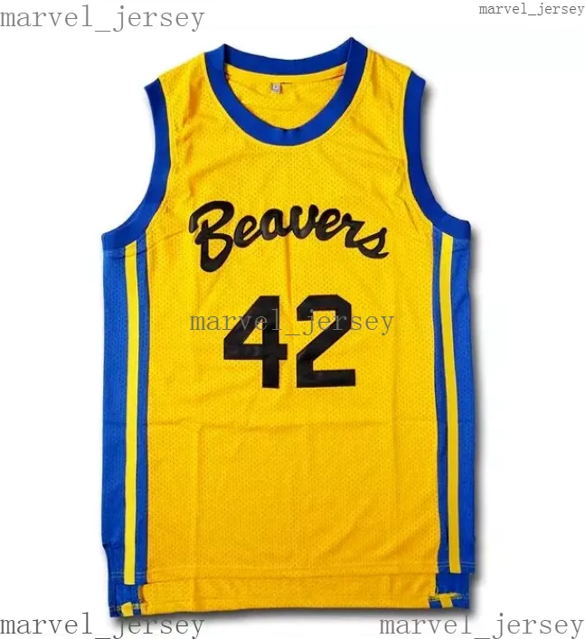 Cousu personnalisé Teen Wolf # 42 Howard Moive Beacon Beavers Maillot de basket-ball Jaune Hommes Femmes Jeunes XS-5XL