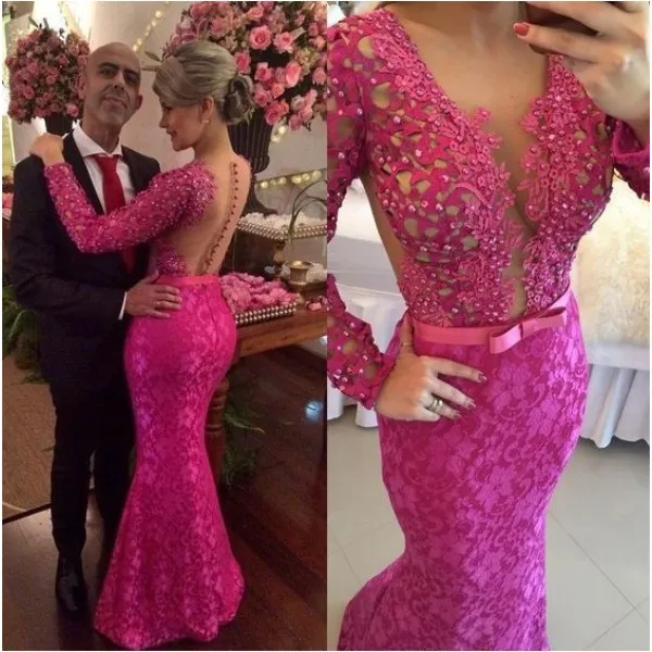 2021 Young Mother Of The Bride Dresses Mermaid Sheer Top Appliques Long Sleeves Long Formal Evening Gowns vestido pra mãe da noiva