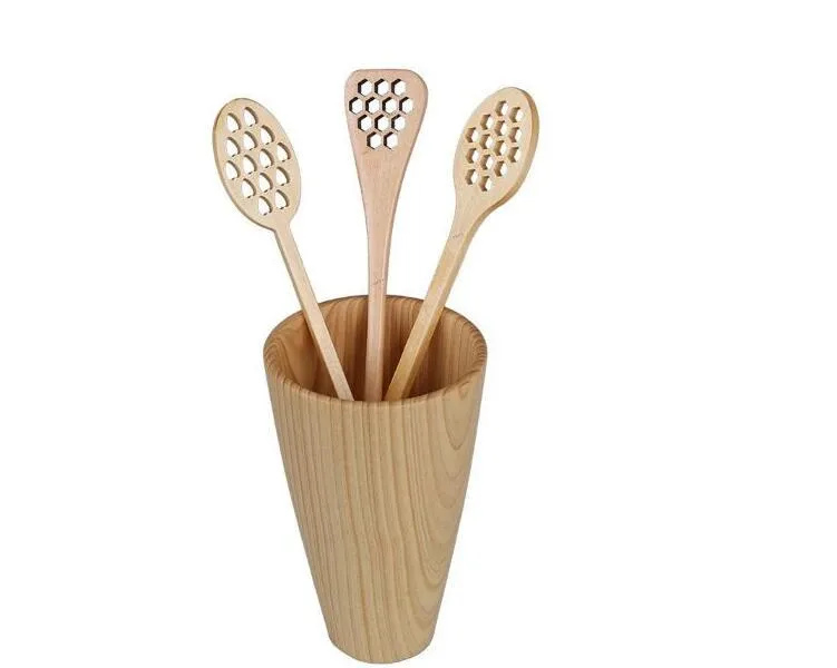 New Wooden Honey Coffee Spoons Long Mixing Spoon Bee Tools Honey Stirrer Muddler Stirring Stick Honey Dipper Wood Carving Stirring Spoons