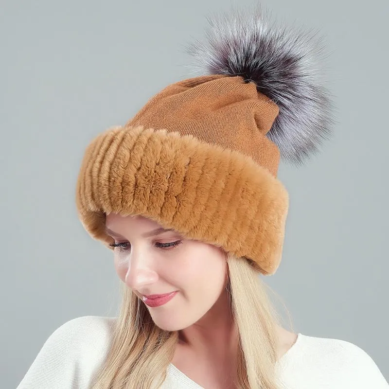 off Beanie/Skull Caps Rex Fur Knitted 
