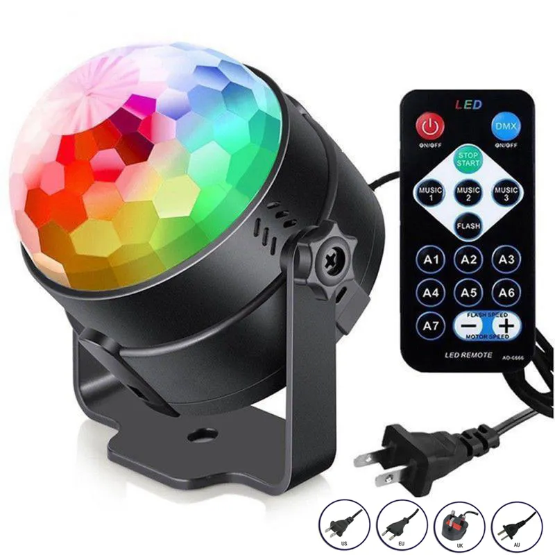 Mini RGB LED Crystal Magic Ball Stage Effect Light Lamp Bulb Party Disco med fjärrkontroll för Christmas Party Club Projector