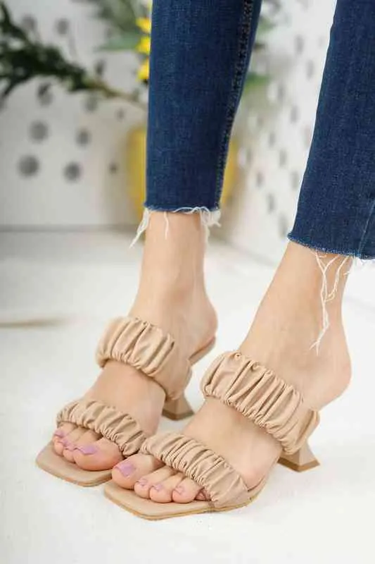Women Slippers Heeled Casual Stylish Sandals Spring and Summer Season 2021 Shoes Good Quality Knitting Stiletto Heel Turkey Y220221