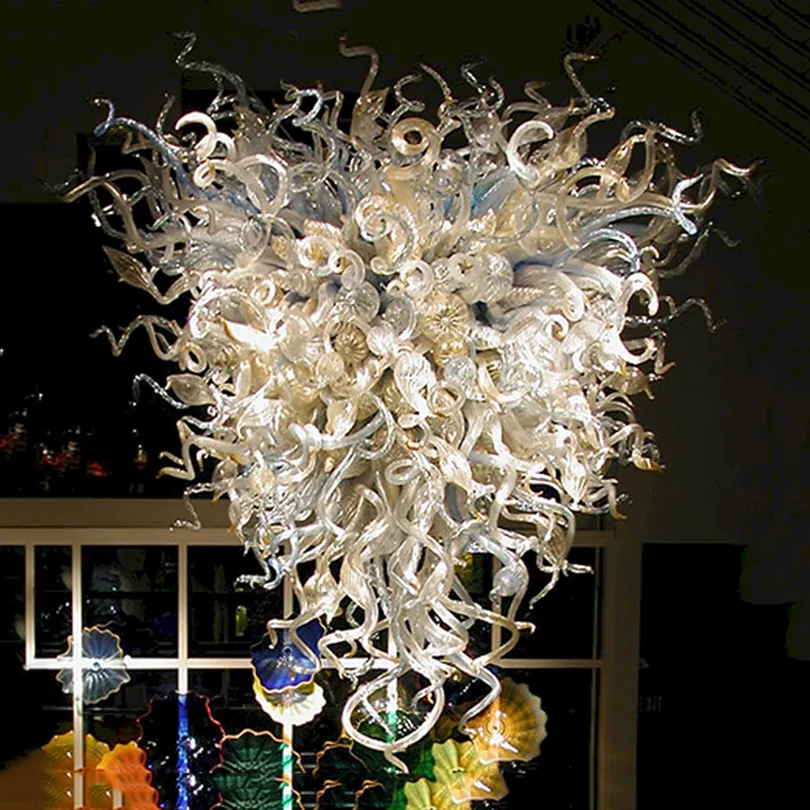 Handgeblazen glazen hanglamp beige blauwe kroonluchter Lamparas 48 bij 64 inch led licht bron restaurant creatieve luxe woonkamer moderne plafondverlichting armatuur