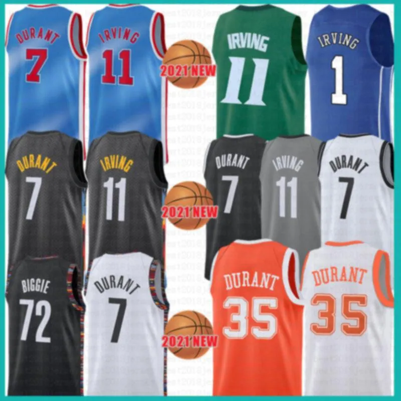 2021 Nuova maglia da basket Kevin 7 Durant Kyrie Mens 11 Irving Mesh 72 Biggie Retro Cheap Grey