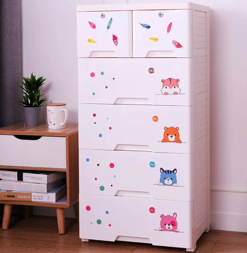 Stort förvaringslådor för barnplastbarn Toy Storage Organizer Drawers Simple DIY Garderob Fyra lager skåp Y1116281N