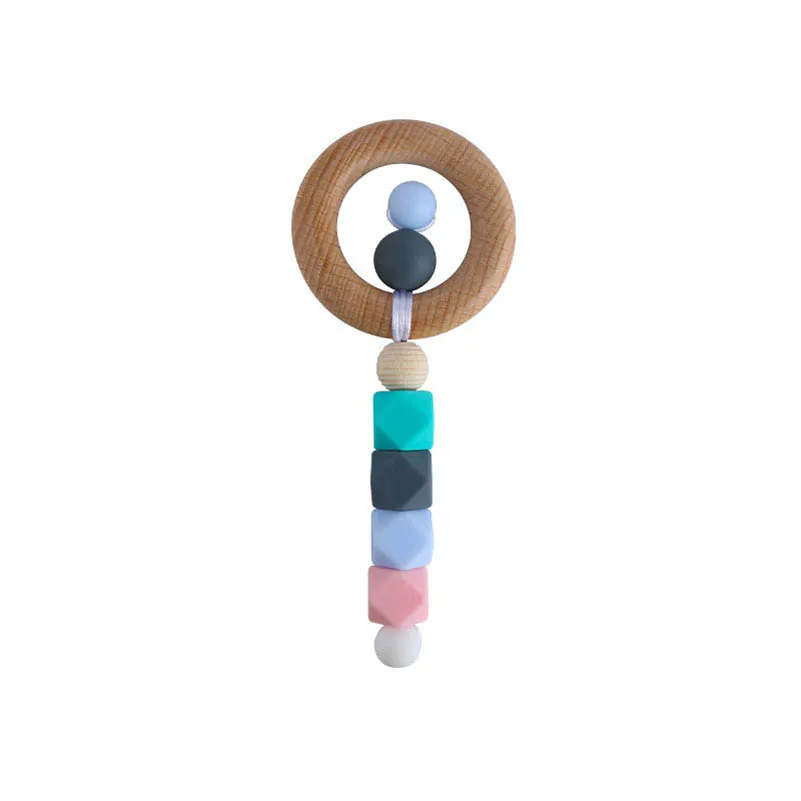 2021 new DIY silicone baby Teethers Wooden Teething training Kids Teether Teething Ring Handmade Natural Infant Wood Ring Teethers B3244