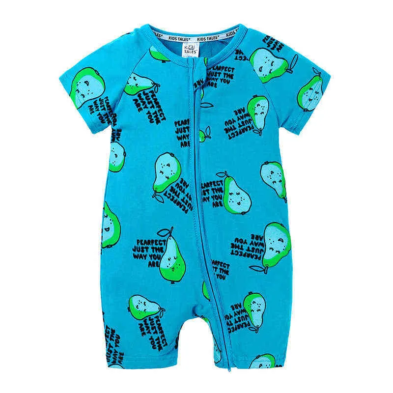 2020 Kids Tales Märke Summer Baby Romper Kortärmad Bomull Barn Pyjamas Frukt Tryckt Jumpsuit Nyfödda Tjejer Killar Kläder G1221