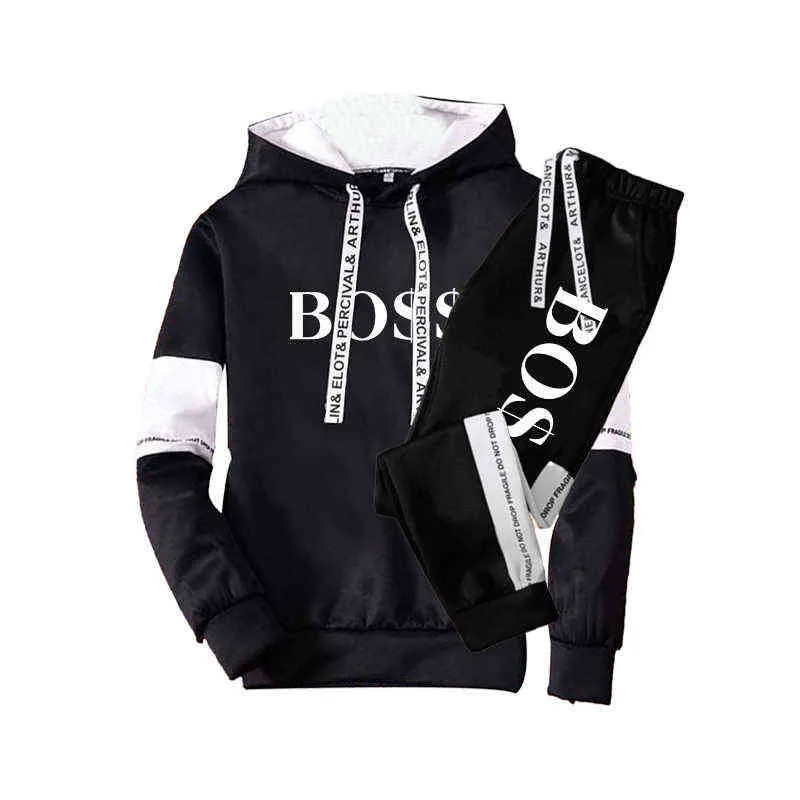 Men's Tracksuit Luxury 2 Piece Set Casual Hoodies Sweatshirt and Sweatpants Set Print Jogging Sports Suit S-3XL 220209