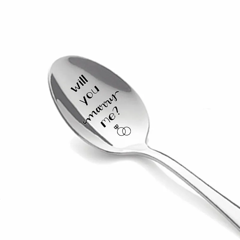 Personalized Stainless Steel Spoon Wedding Anniversary Long Handle Coffee Spoon Valentine`s Day Gift