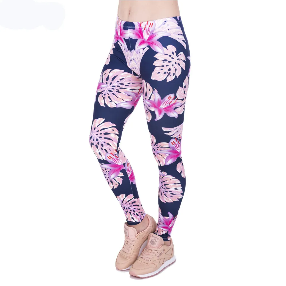 Leggings a vita alta con stampa vegetale rosa Moda donna Legins Donna Leggings casual a vita alta 201203